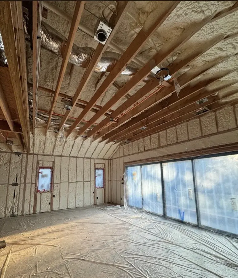 Interior walls and ceiling insulated with spray foam during new construction in Marysville